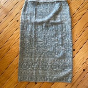 Peruvian Connection gray teal tribal Aztec print maximize skirt alpaca cotton
